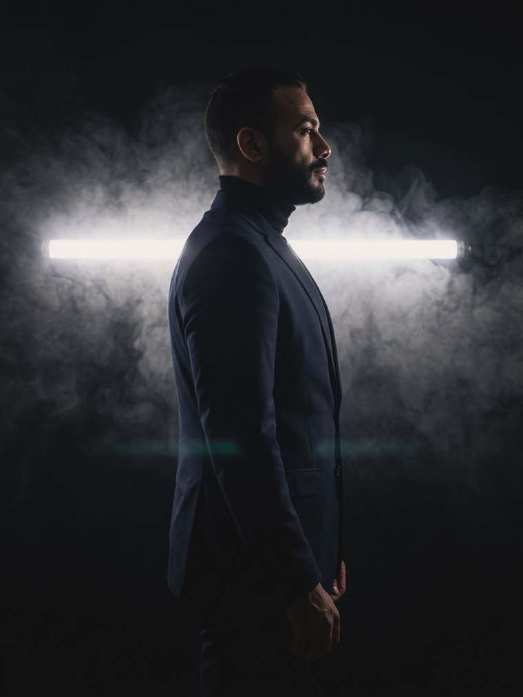 Karim El Shafei in a cinematic studio portrait